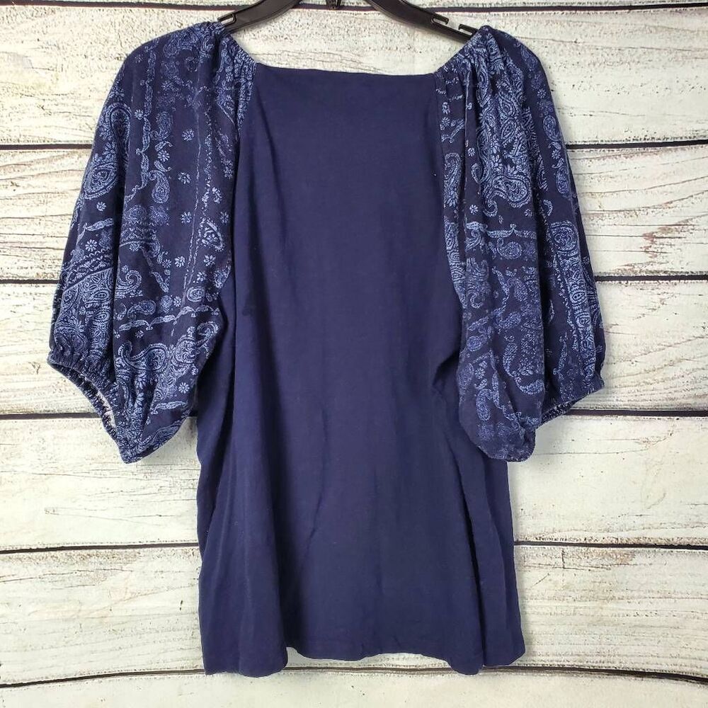 Maurices XL Blue Boho Puff Sleeve Top Paisley Print Cotton Blouse Square Neck Pe - Picture 3 of 7